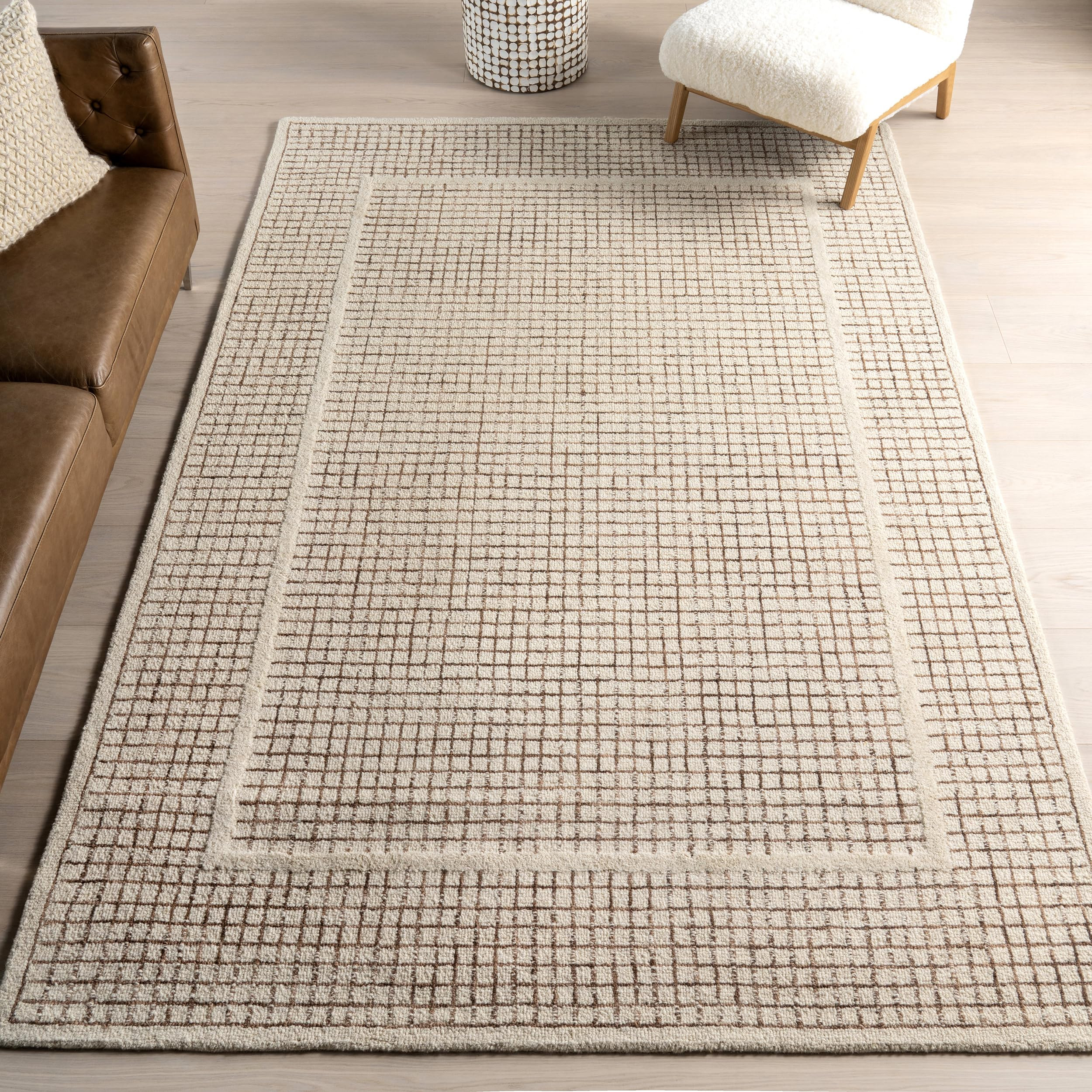 nuLOOM Emaline Geometric 8x10 Wool Area Rug for Living Room Bedroom Dining Room Kitchen, Ivory/Br... | Amazon (US)