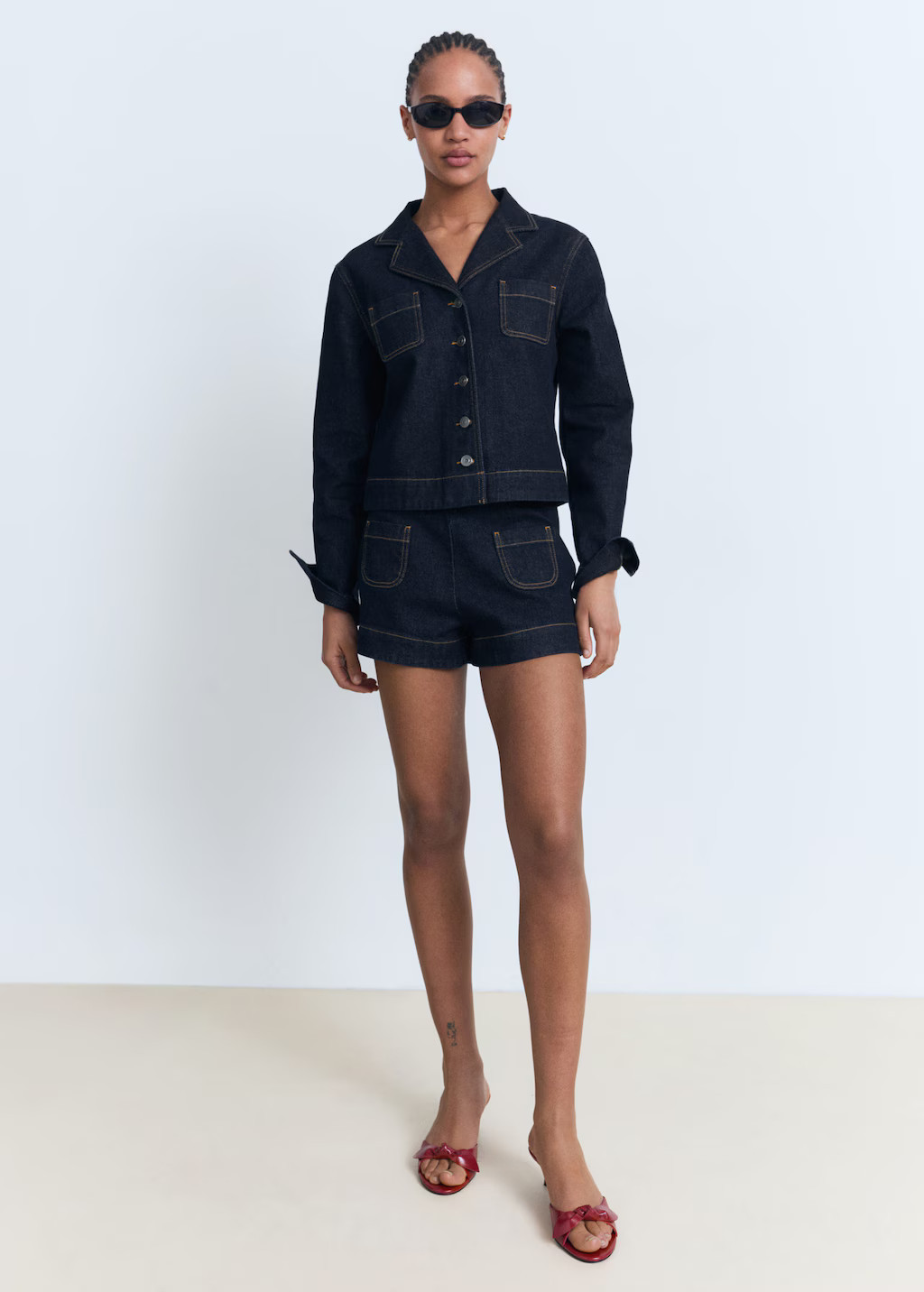 Fitted denim jacket with pockets open blue - Woman - M - MANGO | Mango (US/MX/AU)