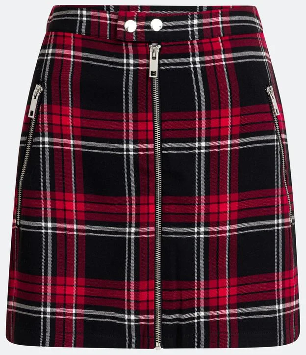 Saia Curta Alfaiataria com Cós Transpassado e Estampa Xadrez Vermelho/Preto | Renner (BR)