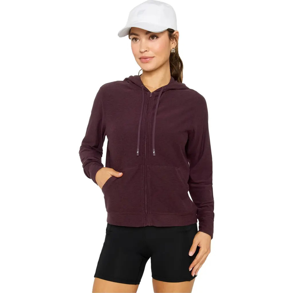 Fabletics Cloud Jersey Full Zip Hoodie in Oxblood Heather at Nordstrom, Size Small | Nordstrom