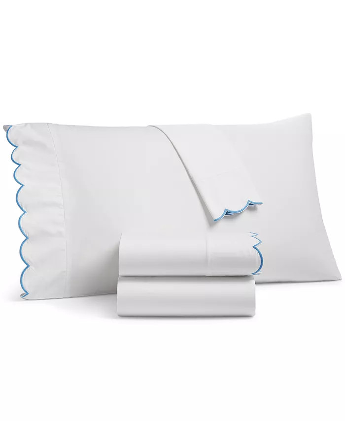 Martha Stewart Collection CLOSEOUT! Scalloped 400 Thread Count 100% Egyptian Cotton Percale 4-Pc.... | Macys (US)