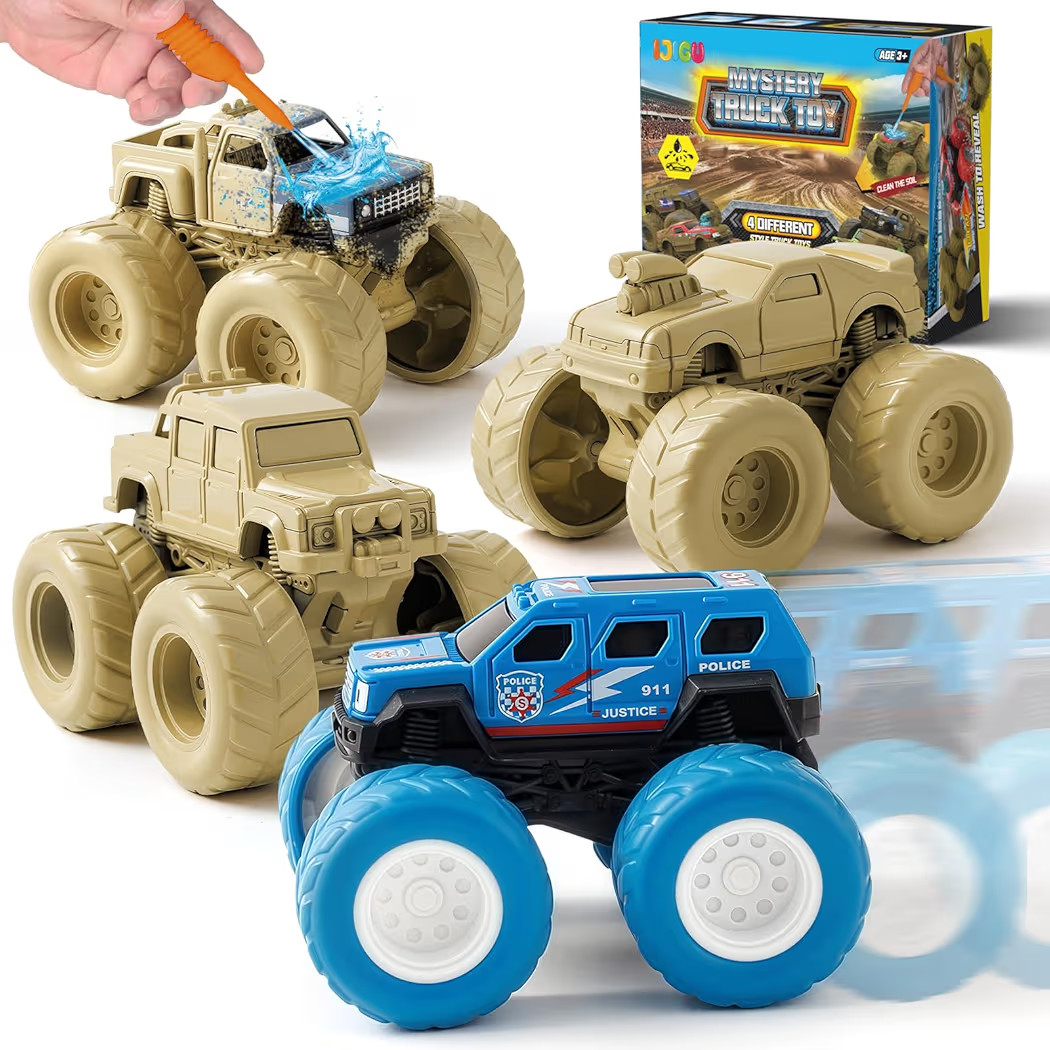Monster Truck Toys for 3 4 5 6 7 Year Old Boys, Wash to Reveal 4 Vehicles with Realistic Mud Pain... | Amazon (US)