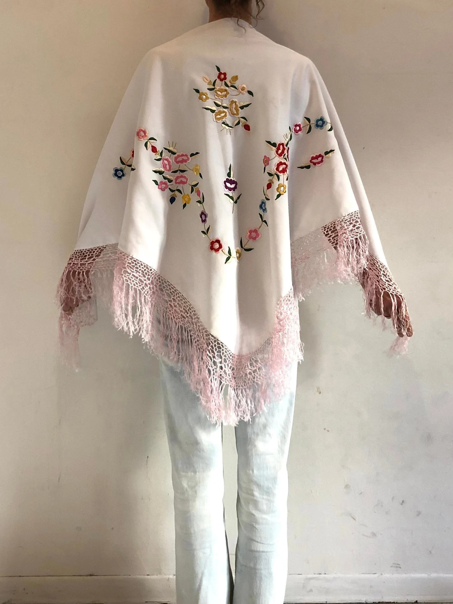 70s Fringe Embroidered Roses Shawl Scarf Stevie Nicks Boho Festival Fun! | Etsy (Global)