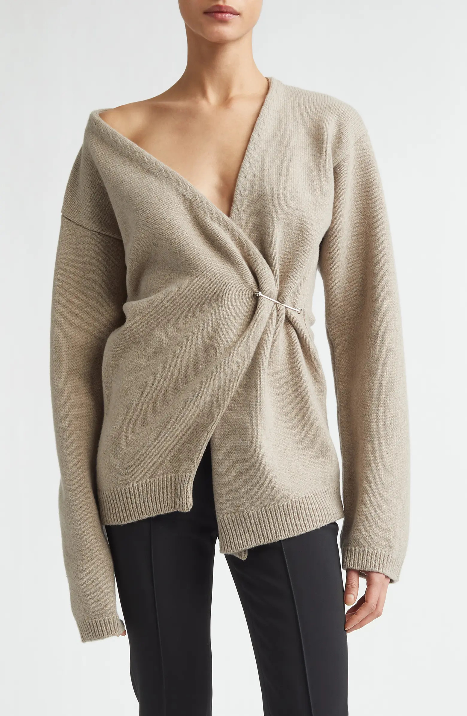 Safety Pin Off the Shoulder Wool & Cashmere Wrap Cardigan | Nordstrom