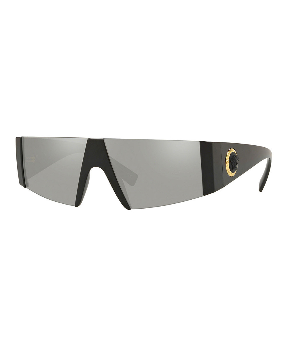 Versace Men's Sunglasses BLACK - Black Round-Accent Rectangle Shield Sunglasses | Zulily