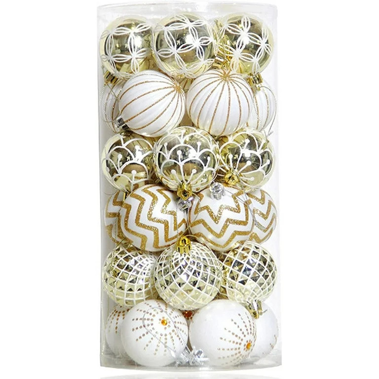 30PCS Christmas Balls Ornaments,60MM Gold&White Painted Shatterproof Festive Wedding Hanging Orna... | Walmart (US)