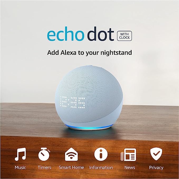 Echo Dot (5th Gen, 2022 release) with clock | Smart speaker with clock and Alexa | Cloud Blue | Amazon (US)