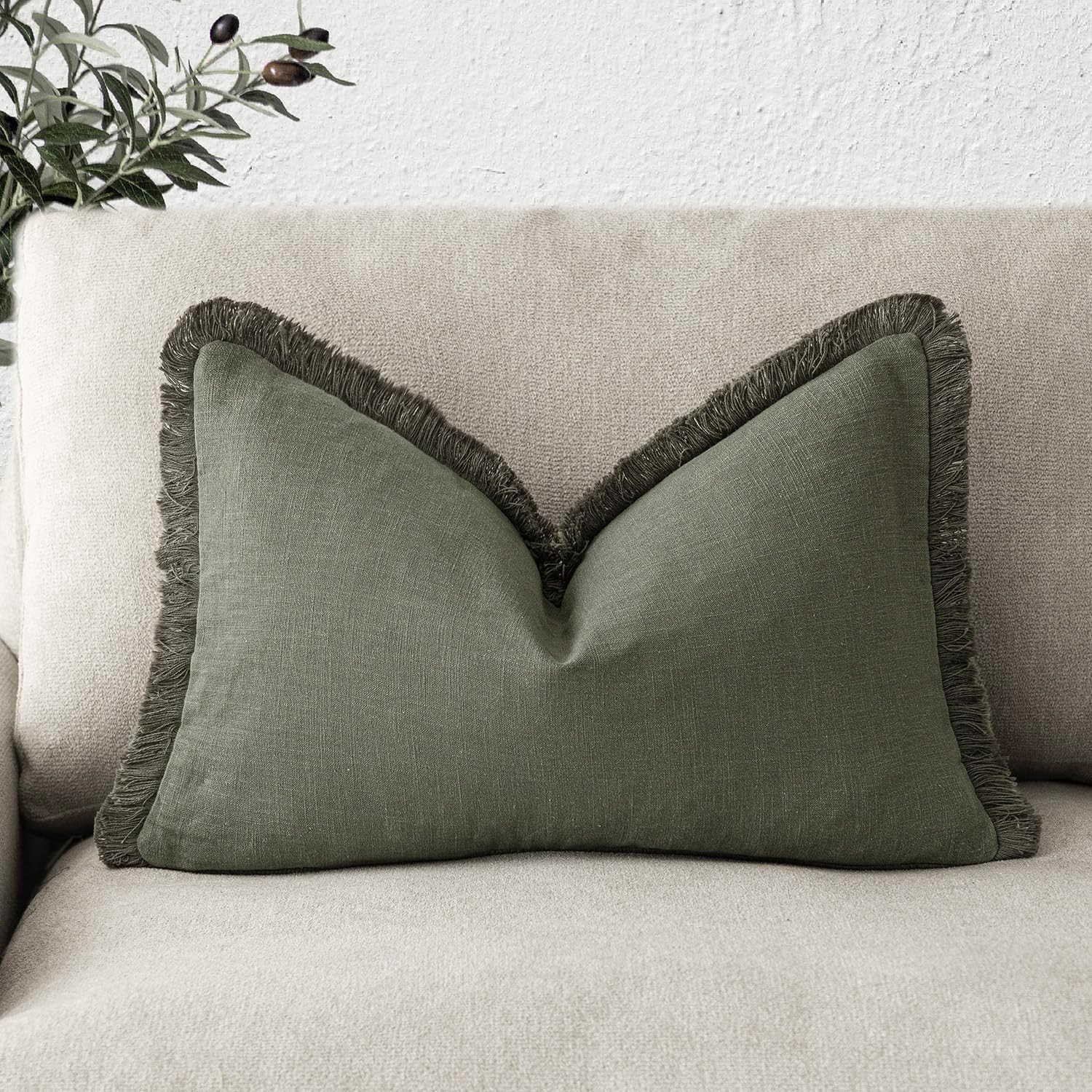 Foindtower Decorative Linen Fringe Lumbar Throw Pillow Covers Cozy Boho Farmhouse Cushion Cover w... | Amazon (US)