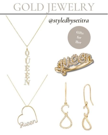 Beautiful Gold jewelry from Serena Williams. Show the queen in your life some love with this cute gift set.. Beautiful gifts for wife, mom, best friend, sister 💖 gold jewelry, queen ring, queen necklace, gold necklace, gold rings. Gift guide 2022.