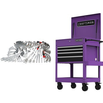 CRAFTSMAN 298-Piece Metric & Standard Mechanics Tool Set w/ Purple 4-Drawer Metal Rolling Tool Ca... | Lowe's