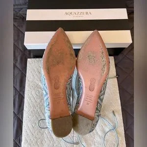 Aquazzura Denim pointy flats with metal heel detail | Poshmark