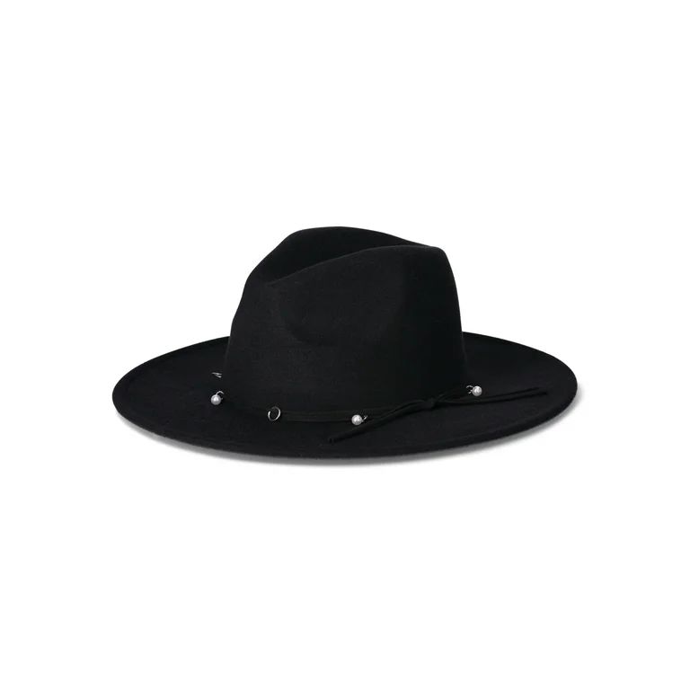 TIme and Tru Women's Fedora Hat, Solid Color, Rope Trim Detai With Charms, Made of Polyester, Bla... | Walmart (US)