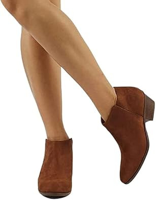 Soda Women's Mug Round Toe Faux Suede Stacked Heel Western Ankle Bootie | Amazon (US)