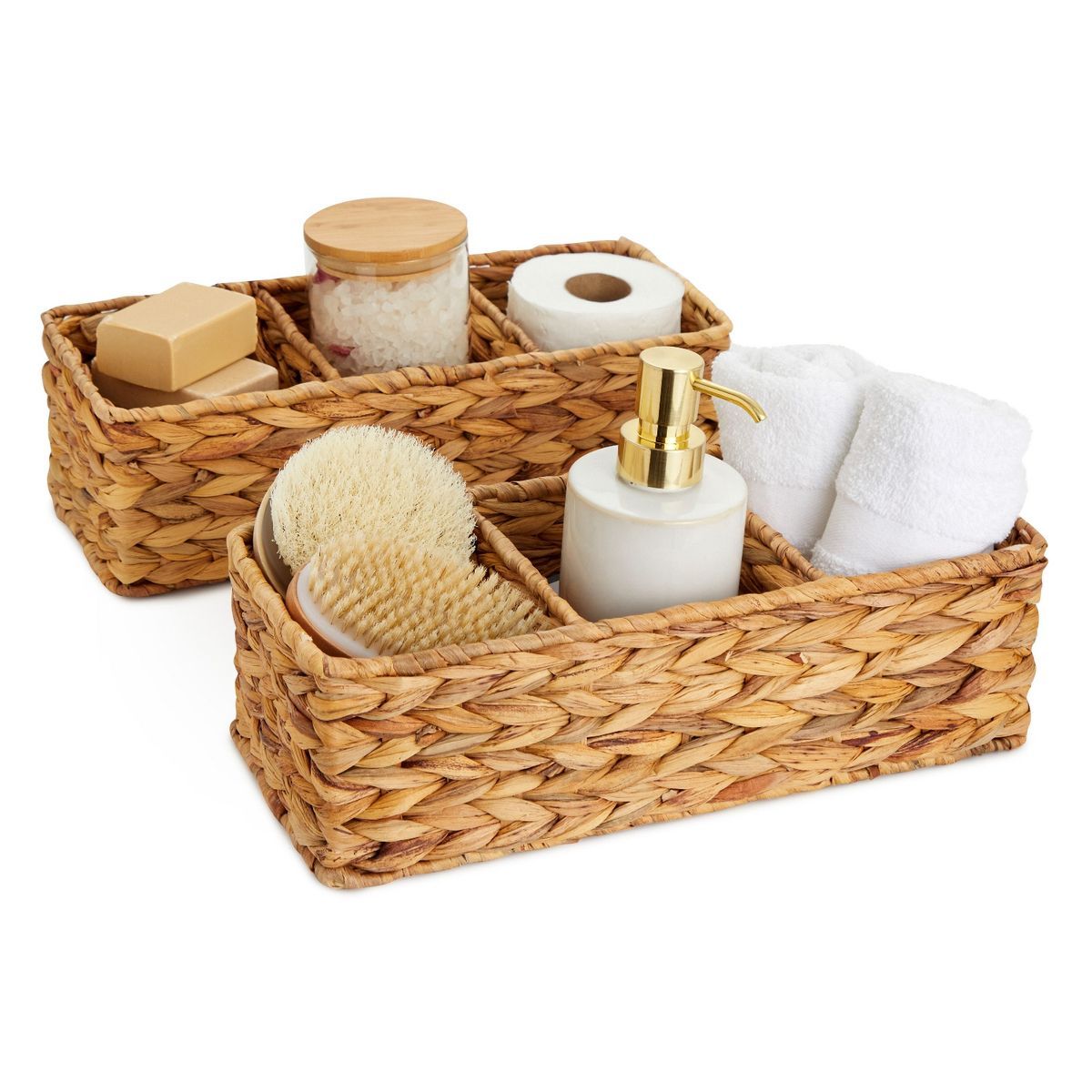 Farmlyn Creek 3-Section Wicker Baskets for Shelves, Water Hyacinth Storage Baskets for Bathroom O... | Target