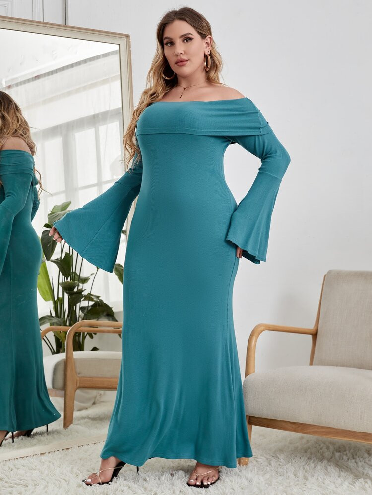 SHEIN X Symone Hill Plus Off Shoulder Bell Sleeve Maxi Dress | SHEIN