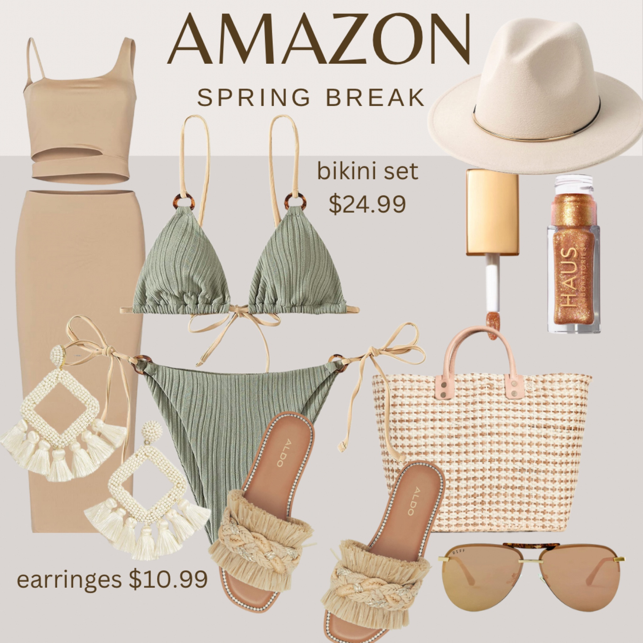 Amazon spring break fashion Ootd!
$10.99 earrings, $24.99 bikini set! 

#LTKSeasonal #LTKstyletip #LTKswim