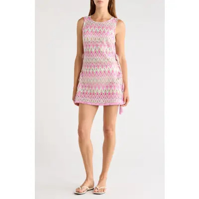 Ramy Brook Kimber Metallic Fringe Trim Tie Side Cover-Up Minidress in Ocean Zigzag at Nordstrom, Size X-Large | Nordstrom