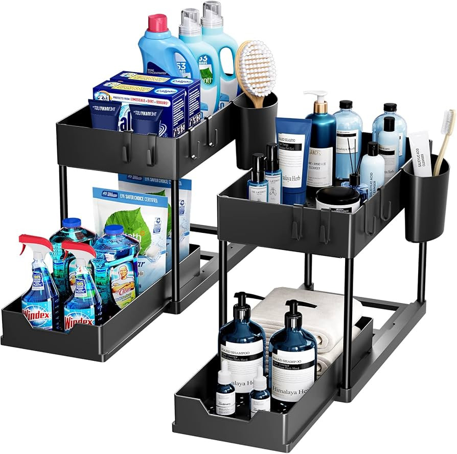 Puricon 2 Pack Under Sink Organizers and Storage Pull Out Sliding Drawer, 2 Tier Multi-purpose Ki... | Amazon (US)