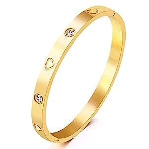 Valentines Gifts Mocalady Jewelry Yellow/ Rose/ White Gold Plated Bangle Bracelet Set In Stone Stain | Amazon (US)