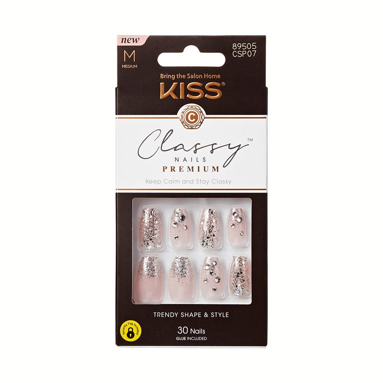 KISS Classy Nails Premium Press on Nails, My Muse, White, Medium Coffin, 30 Count | Walmart (US)