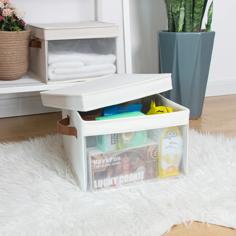 3 Pack Foldable Fabric Bin Set with Lid and Handle | Wayfair North America