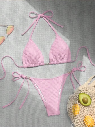 SHEIN Swim Mod Halter Triangle Tie Side Bikini Swimsuit | SHEIN