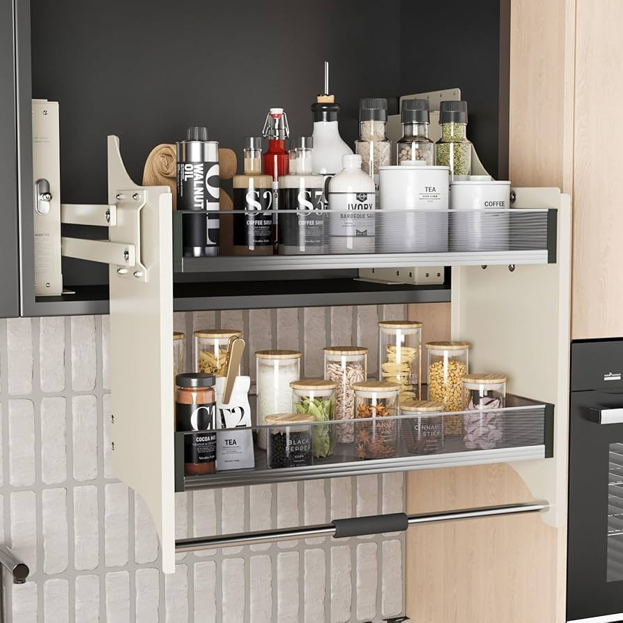 Pull Down Heavy Duty Shelf Organizer for Kitchen Upper Cabinet, 2-Tier Pull Down Cabinet Organize... | Amazon (US)