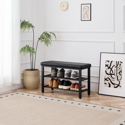 31.5" Linen Cushioned Modern Entryway Shoe Bench with Shoe Shelf and Comfortable Seating | Target