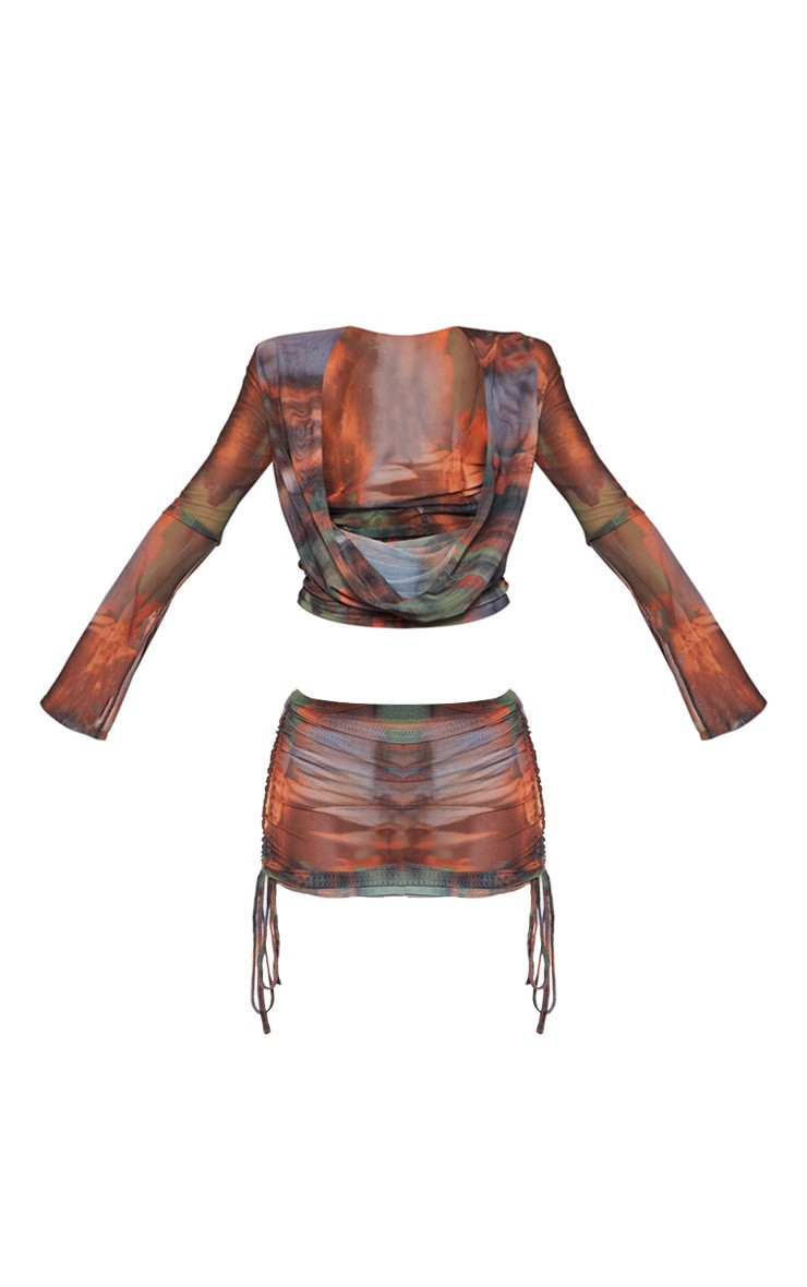Green Distressed Print Scoop Neck Mesh Beach Set | Pretty Little Thing (Australia & New Zealand)