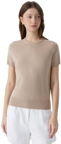 SUUKSESS Women Silk Cashmere Blend Crew Neck Short Sleeve Sweaters Casual Blouse | Amazon (US)