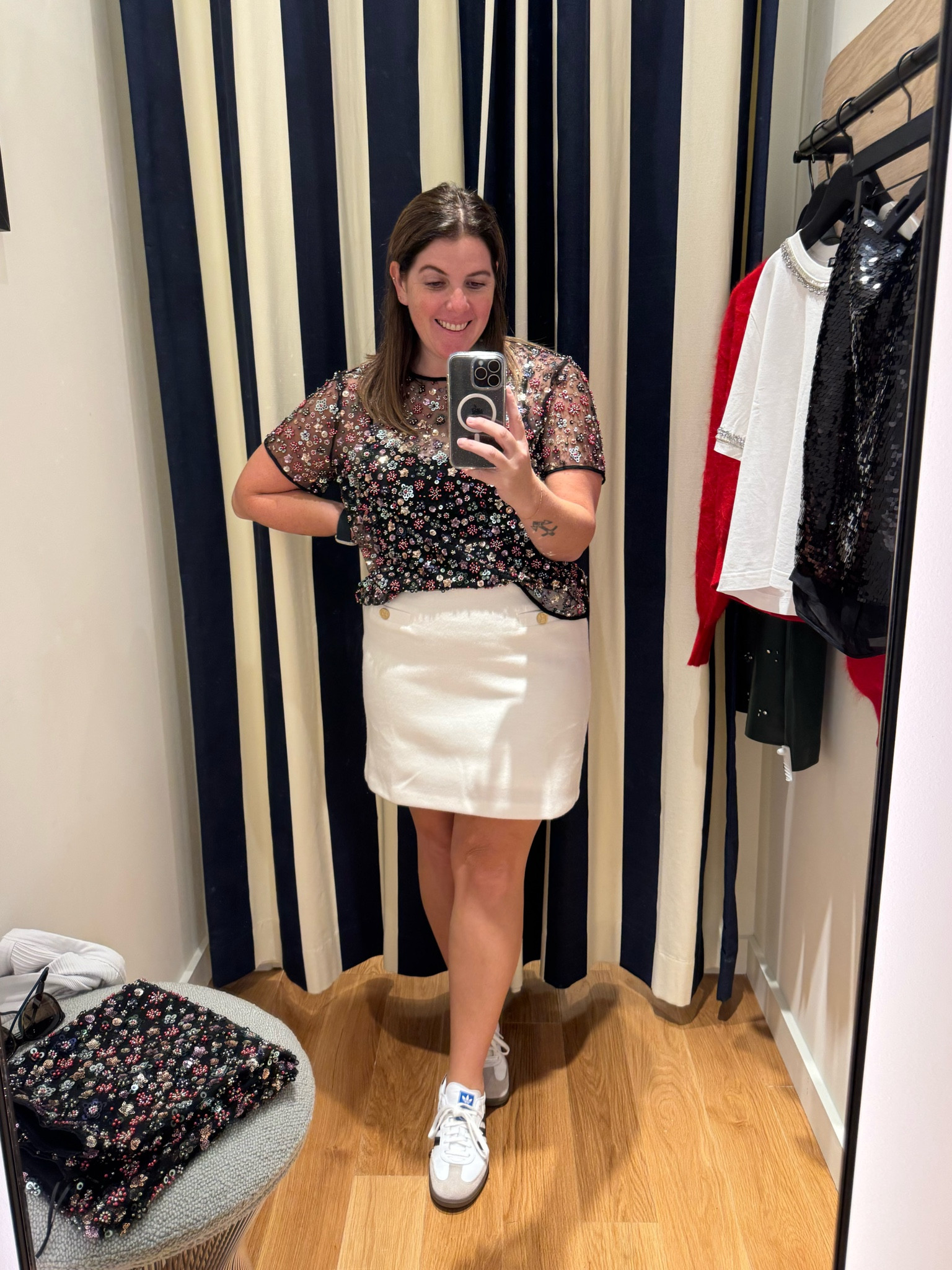 This top is the same as the prior skirt and I just love it! 😍 The sparkle is amazing and it can be dressed up or down depending on what holiday event you have! Both the top and the skirt run TTS and they are perfect for all of your holiday parties! 

#LTKMidsize #LTKStyleTip #LTKHoliday