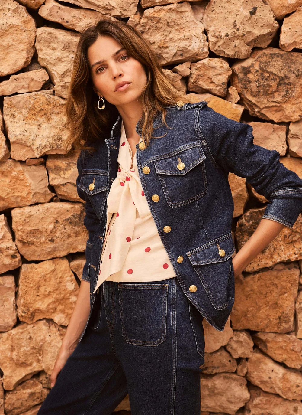 Indigo Denim Military Jacket | Mint Velvet - US