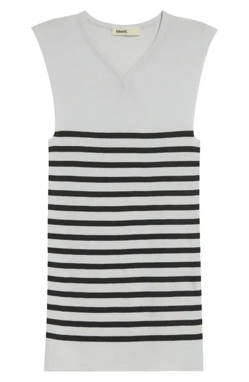 Khaite Renato Rib Merino Wool Blend Sleeveless Sweater in Pearl /Black at Nordstrom, Size Medium | Nordstrom