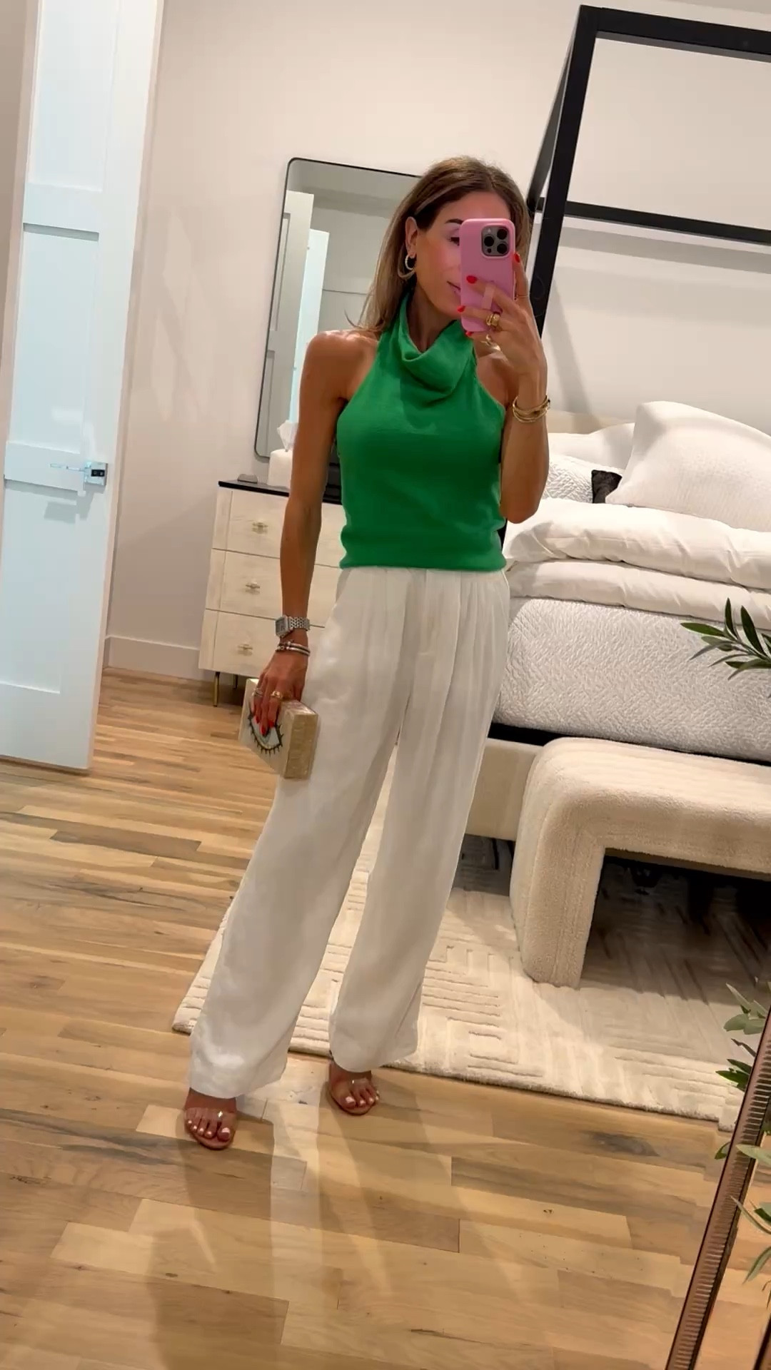 The must have spring linen trouser pants that look so chic and polished. Wearing 23 short with this adorable green halter top size xs 

#LTKPetite #LTKSaleAlert