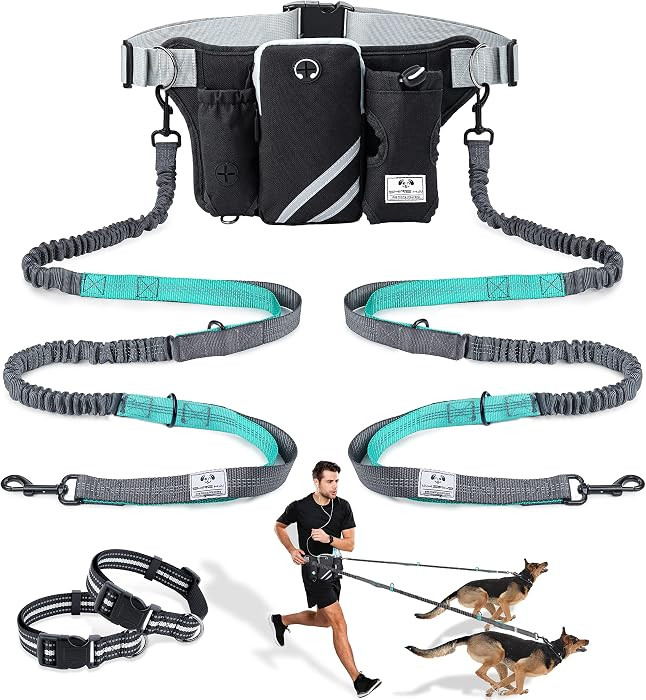 SHINE HAI Retractable Hands Free Dog Leash with Dual Bungees for 2 Dogs, Adjustable Waist Belt Fa... | Amazon (US)