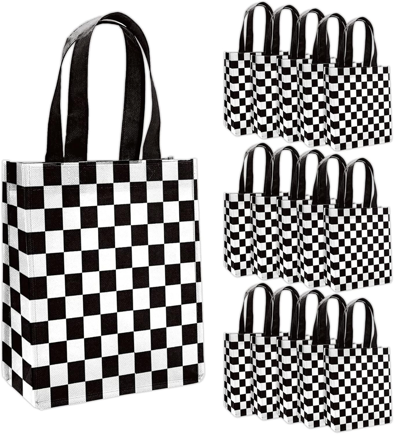 Nuwontun 15 Pack Checkered Race Non-Woven Bags White and Black Checkered Theme Gift Bag Race Car ... | Amazon (US)