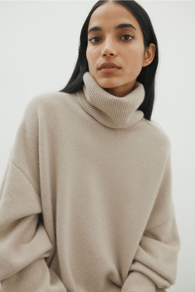Cashmere Blend Turtleneck Sweater - Beige - Ladies | H&M AU | H&M (AU)