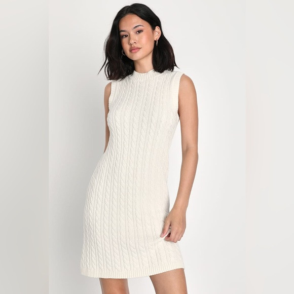 Lulu’s Small Warmest Impression Ivory Cable Knit Mini Dress | Poshmark