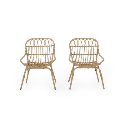 GDFStudio Barrister Outdoor Boho Wicker Accent Chairs (Set of 2), Light Brown | Target