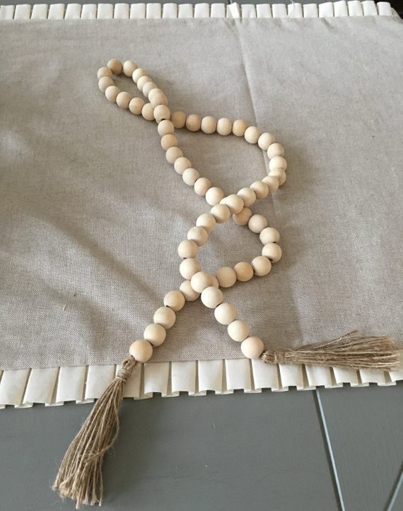 Wood Bead Garland with Tassels, Natural, Home Decor, Wood Bead Strands | Etsy (US)
