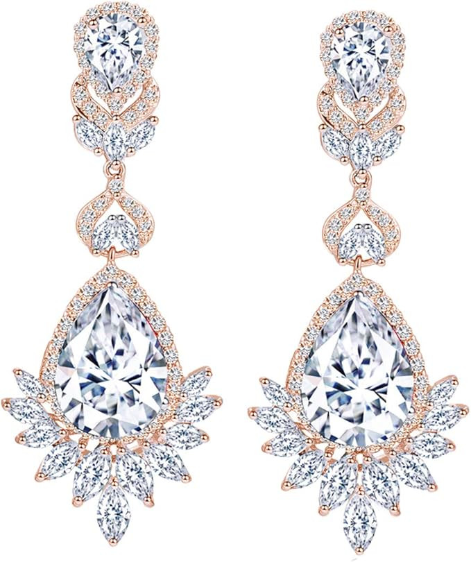 CWWZircons Cubic Zirconia Long Big Dangle Bridal Drop Weddings Earrings for Brides Bridesmaid | Amazon (US)