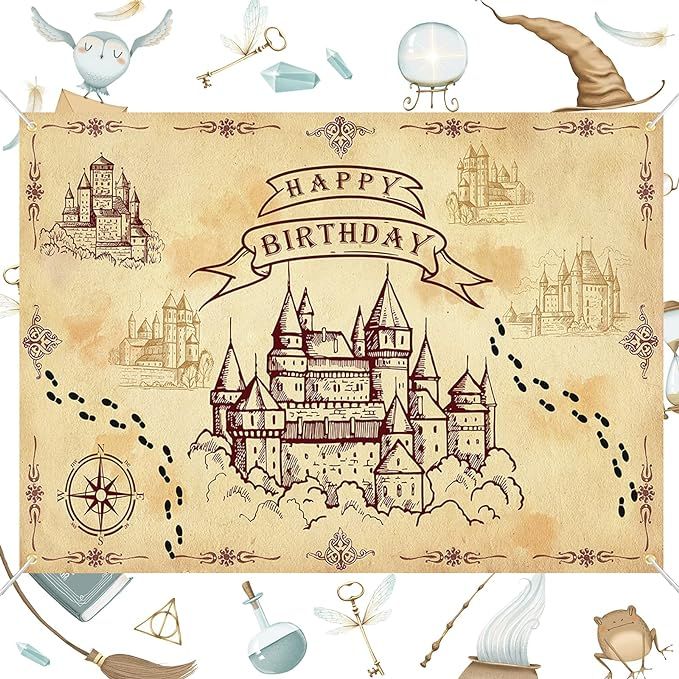 7x5ft Wizard Birthday Backdrop Wizard Happy Birthday Party Decoration Backdrop Happy Birthday Wit... | Amazon (US)