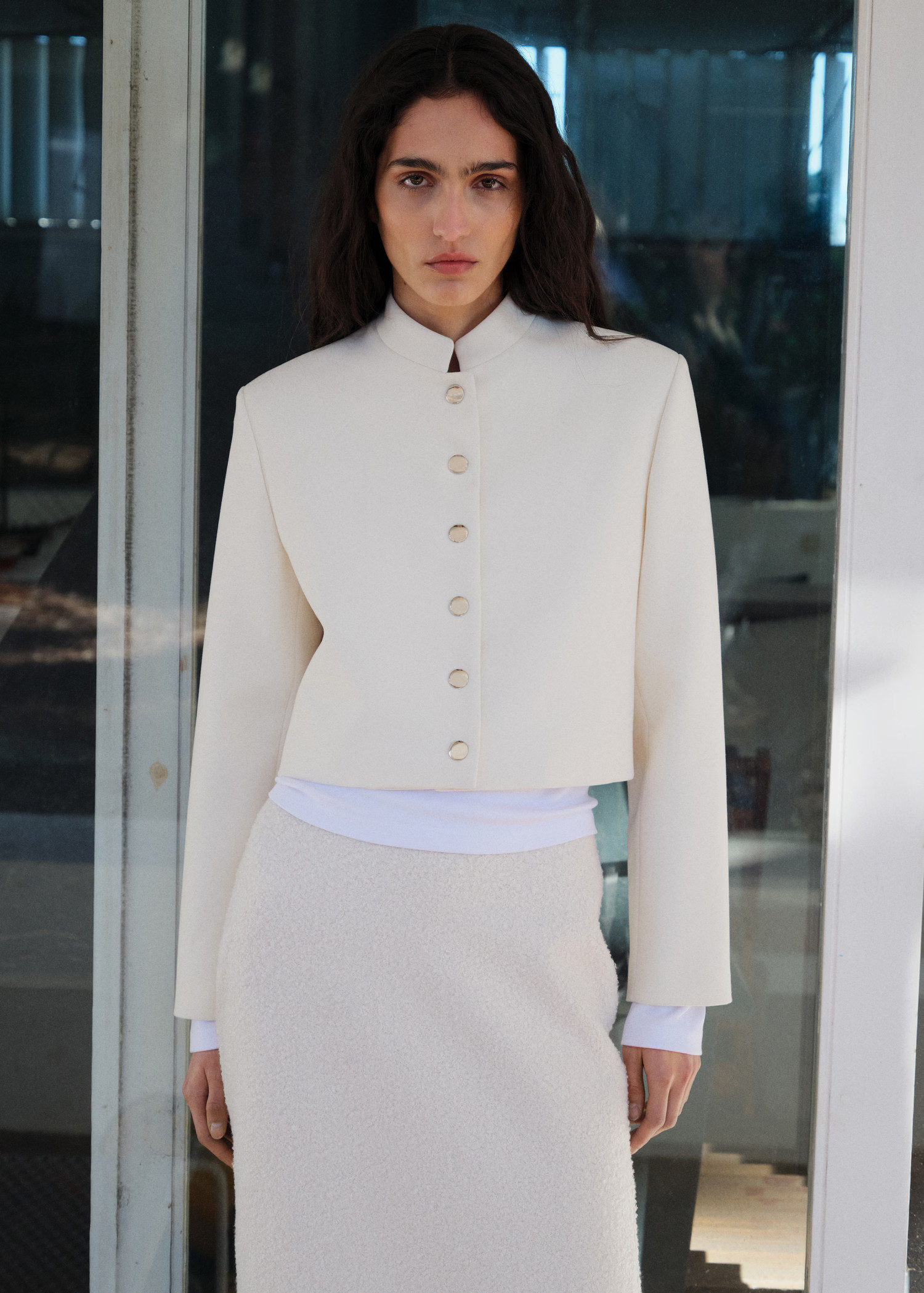 Strip-neck cropped jacket - Women | MANGO United Kingdom | MANGO (UK)