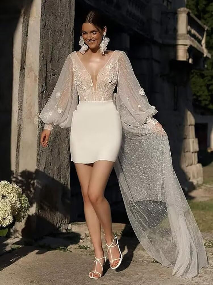 Dexinyuan Short Wedding Dress for Bride 2026 Mini-Skirt Lace Appliques Wedding Gown for Women | Amazon (US)