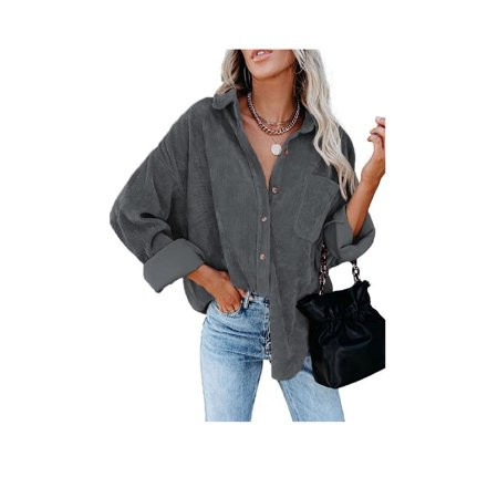 Women Button Down Corduroy Shacket Shirt Jacket Casual Long Sleeve Boyfriend Blouses Oversized Tops  | Walmart (US)