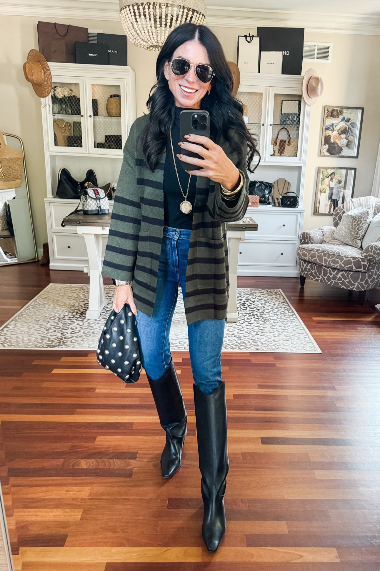 Small cardigan and tank
26 denim
9 boots 

#LTKStyleTip #LTKSeasonal #LTKFindsUnder50