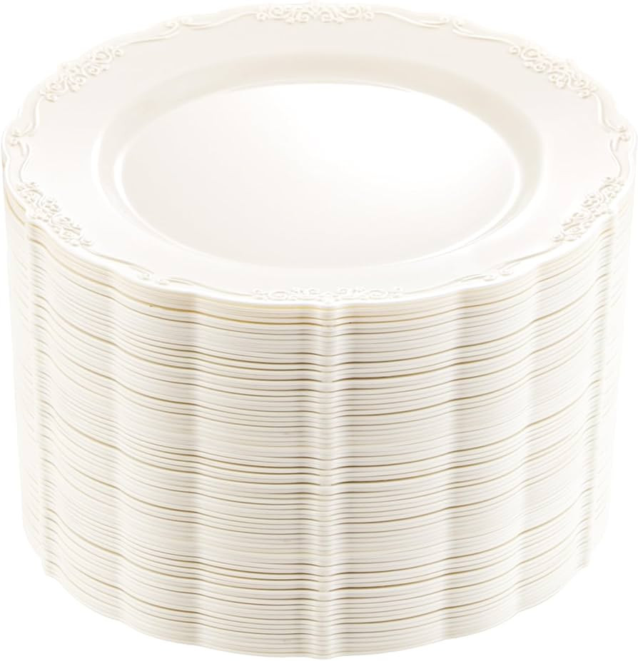DaYammi 60PCS Ivory Plastic Plates, Christmas Plates Disposable Heavy Duty Disposable Plates Prem... | Amazon (US)