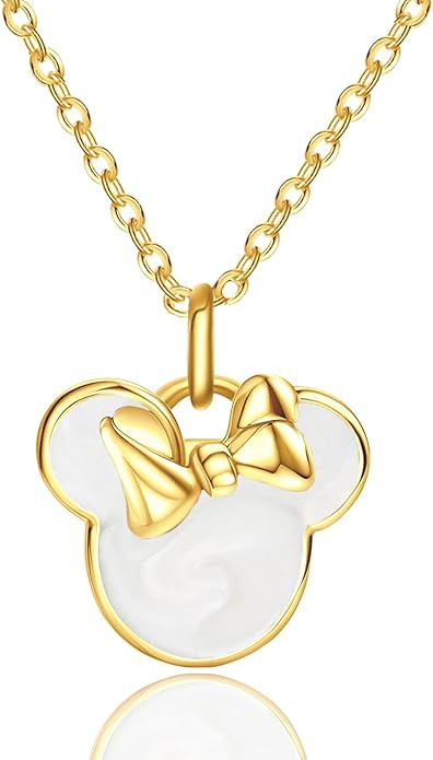 S925 Sterling Silver Plated Gold Sweet Mouse Necklace With Bow White Dropper Cute Mouse Animal Ex... | Amazon (US)