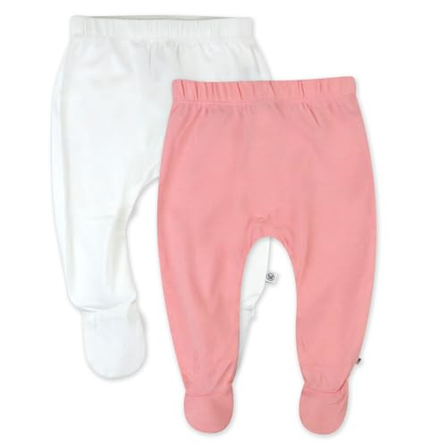 HonestBaby 2-Pack Footed Pants Roomy Fit Pull on Bottoms 100% Organic Cotton for Infant Baby Boys, Girls, Unisex, Light Pink, Newborn | Amazon (US)