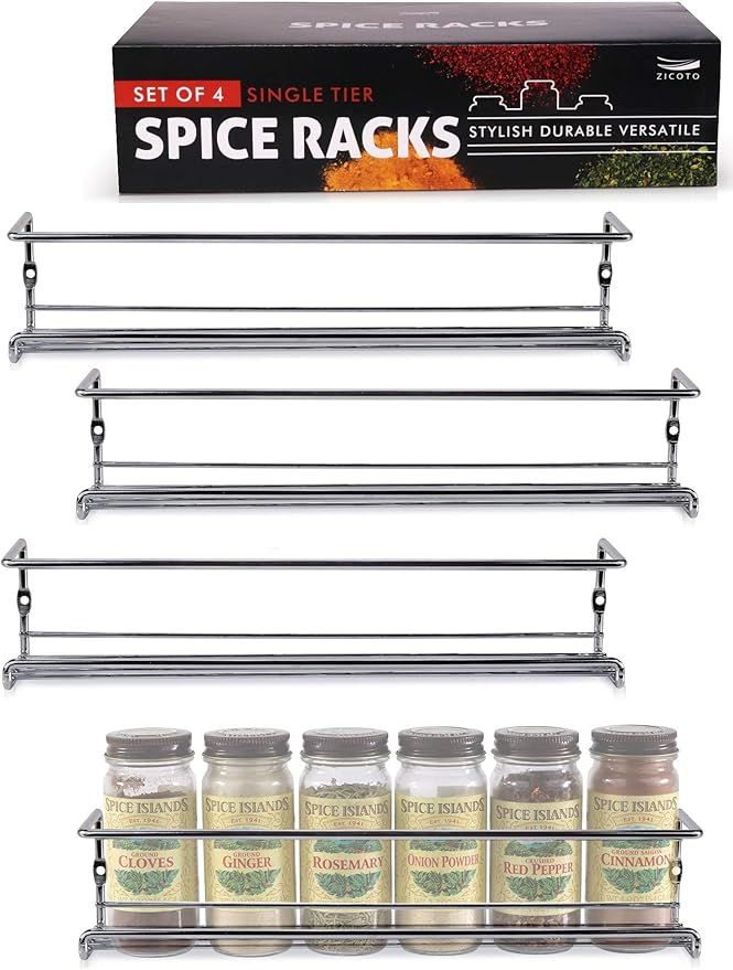 Premium Spice Rack Organizer for Cabinets or Wall Mounts - Space Saving Set of 4 Hanging Racks - ... | Amazon (US)